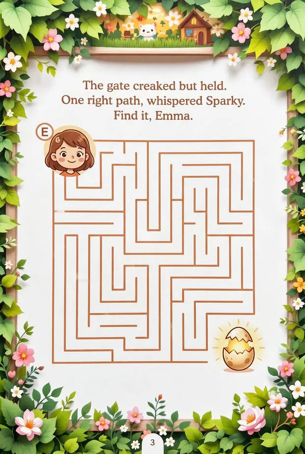 A real Quibbo page: the gate maze, freshly drawn for Emma